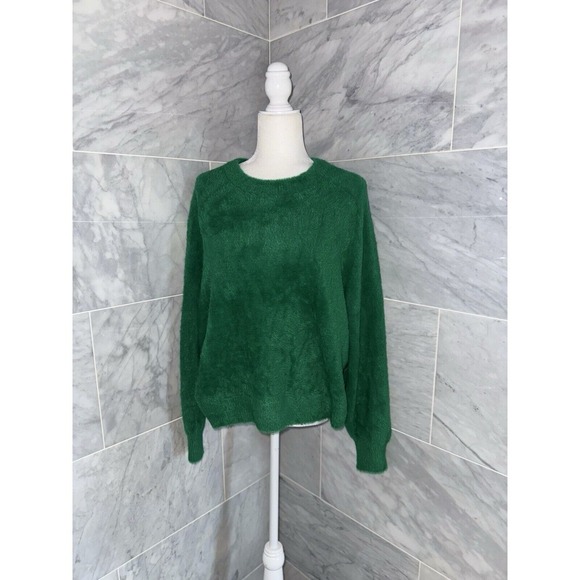 Aerie Flurry Crew Neck Sweater Oversized Green Women's Size Small - Picture 2 of 7